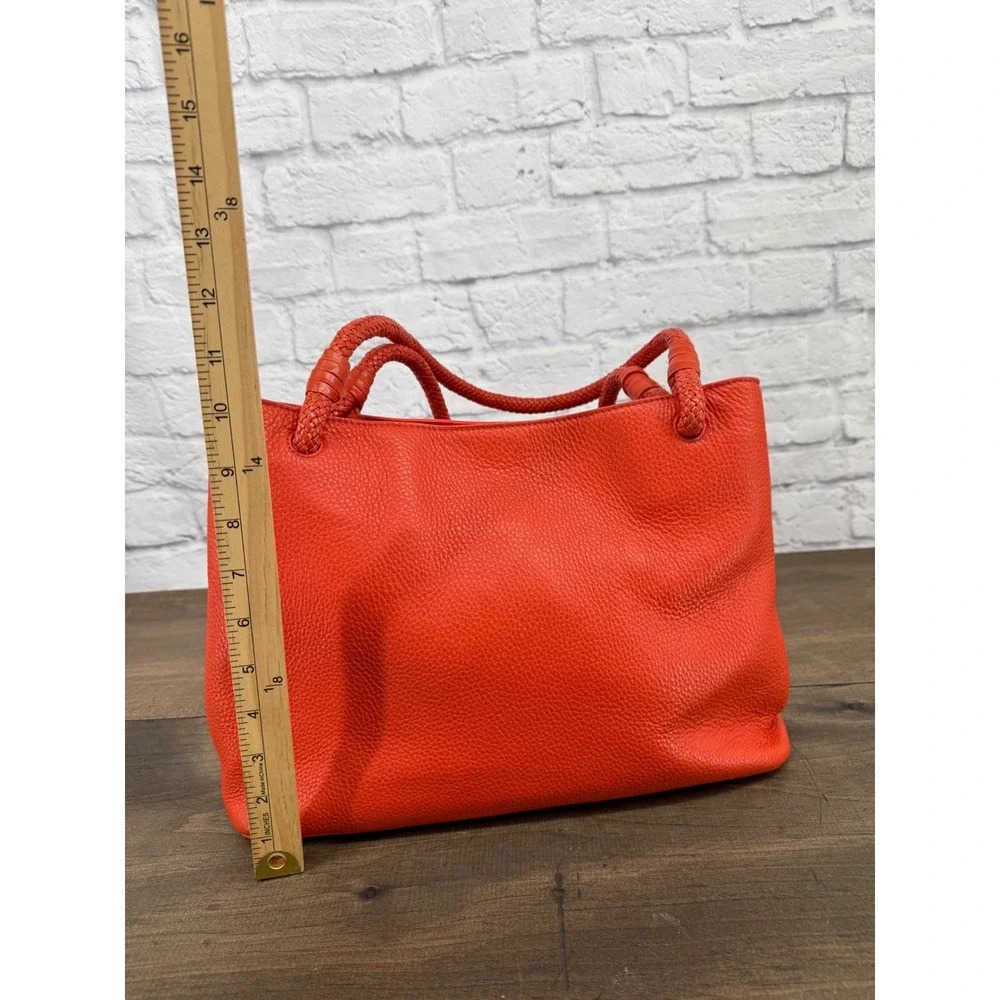 Tory Burch Taylor Tote Bag Coral Red Pebbled Leather Purse Tassel Dust Bag
